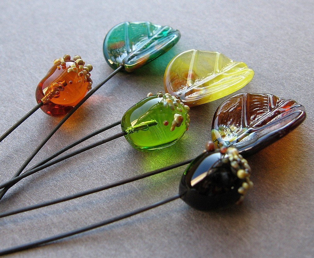 Teardrop / Leaf Glass Headpins Set. Lamwprok Beads for Earrings, Necklace - Lampwork Leaves