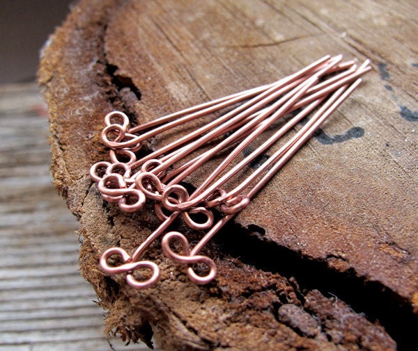 22 gauge Bronze Head pins. Handmade copper enameled Bow Eye Pins. Infinity shaped Jewelry Findings. Bronze supplies