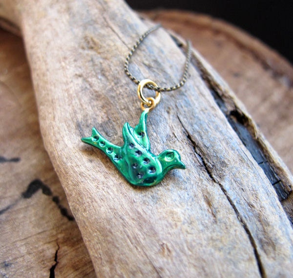 Forest Bird Charm - Enameled Bird Pendant - Swallow Jewelry supplies for pendant, necklace