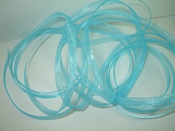 Light Turquoise Aqua Shimmering Sheer 1/4 inch ribbon 5 yards, pastel trim embellishment for scrapbooks, cards, tags, crafts