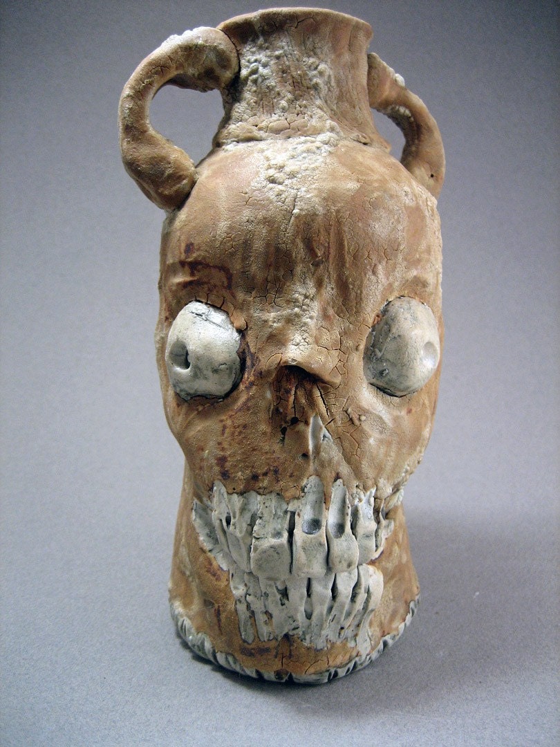 Handmade Peanut Butter Colored Matte Skull Jug