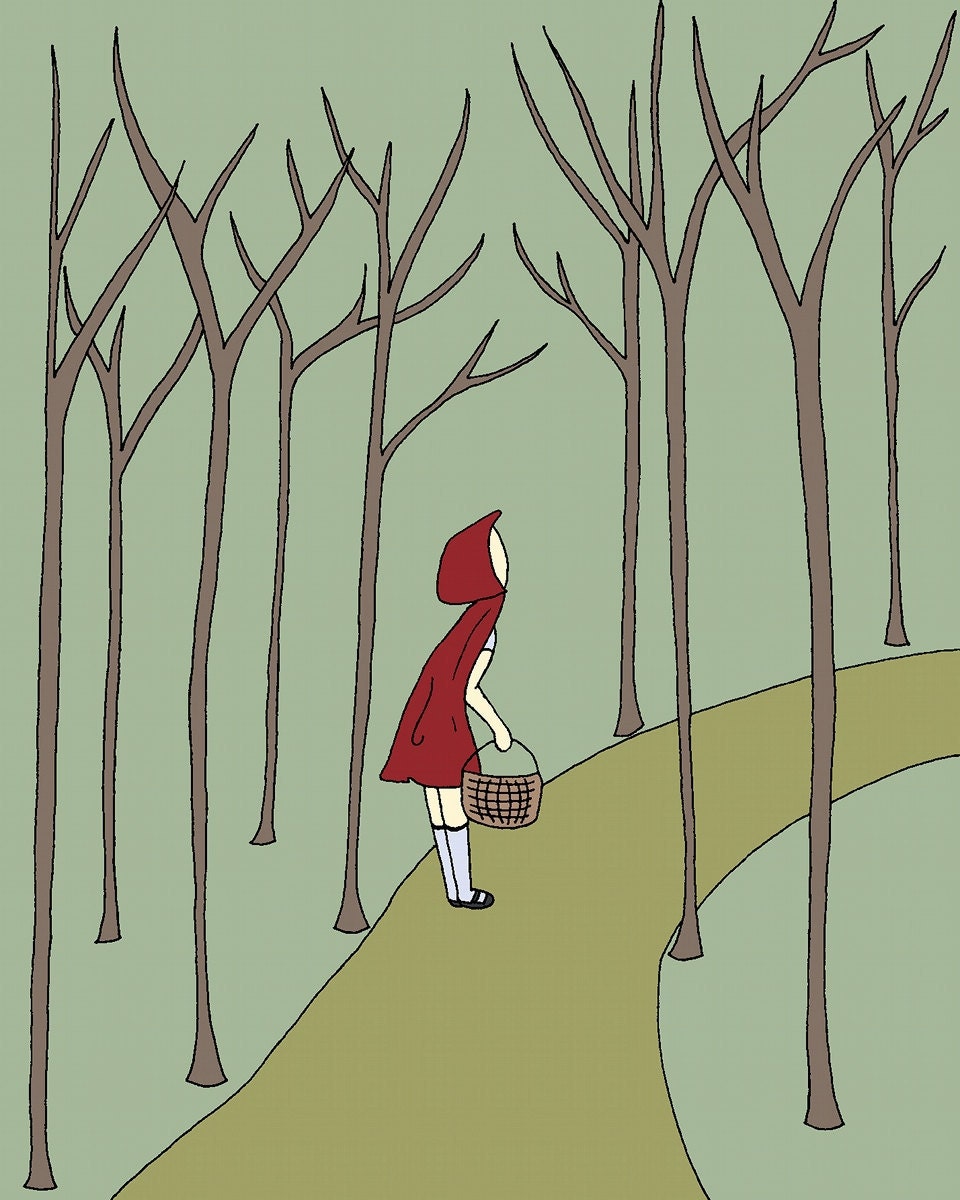 Red Riding Hood Whimsical 8x10 Picture, Children Giclee Art Print, Digitally Colored