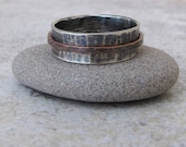 Mens Wedding Band Silver Copper Spinner Ring Hammered Wedding Ring Rustic