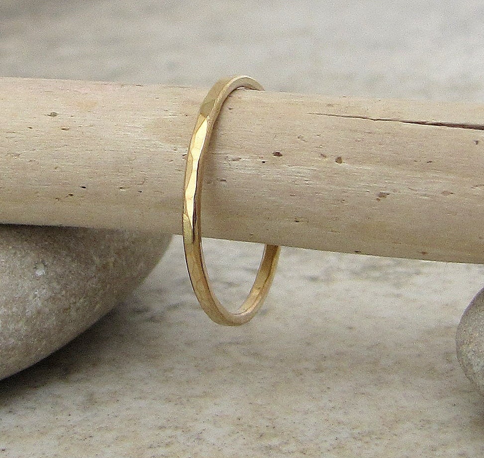 Gold Wedding Ring Hammered Gold Wedding Band 14k Gold Thin Band Stacking Ring