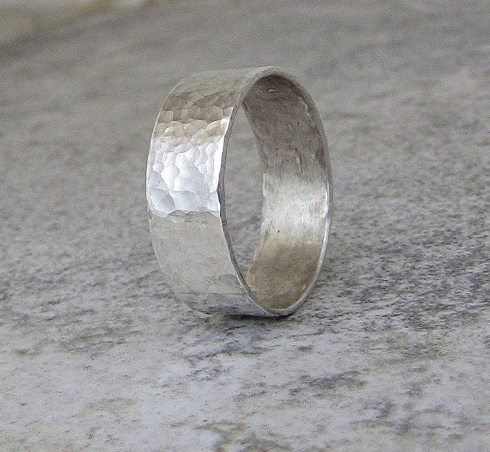 Hammered Silver Ring Mens Wedding Ring Wedding Band