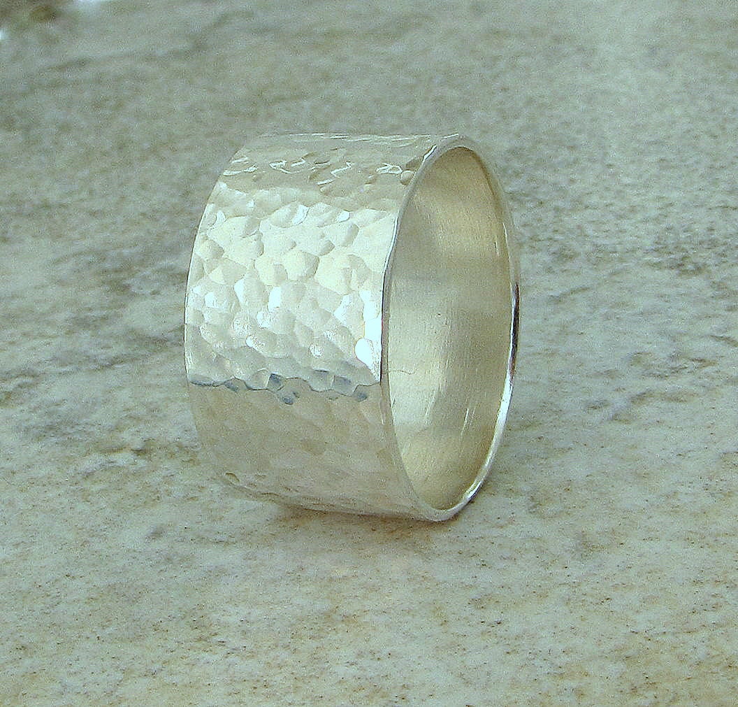 Mens Wedding Band Silver Hammered Ring Wedding Ring Wide Silver Ring