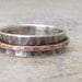 Mens Wedding Ring Hammered Silver Band Oxidized Copper Spinner Rustic Band