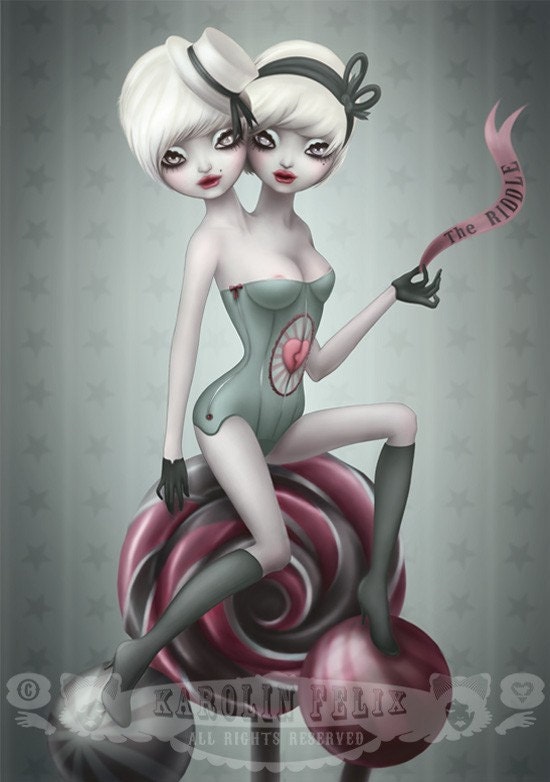 Conjoined Twins. 5x7 print. pinup girls. beautiful freaks. vintage sideshow art inspired. natural curiosities. low brow by KarolinFelix