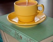 Yellow cappuccino cup and saucer mocha brulee soy candle