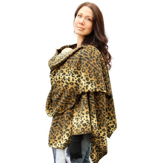Babywearing Poncho Maternity Coat Fleece Wrapping Jacket Leopard Animal Print - Made to Order