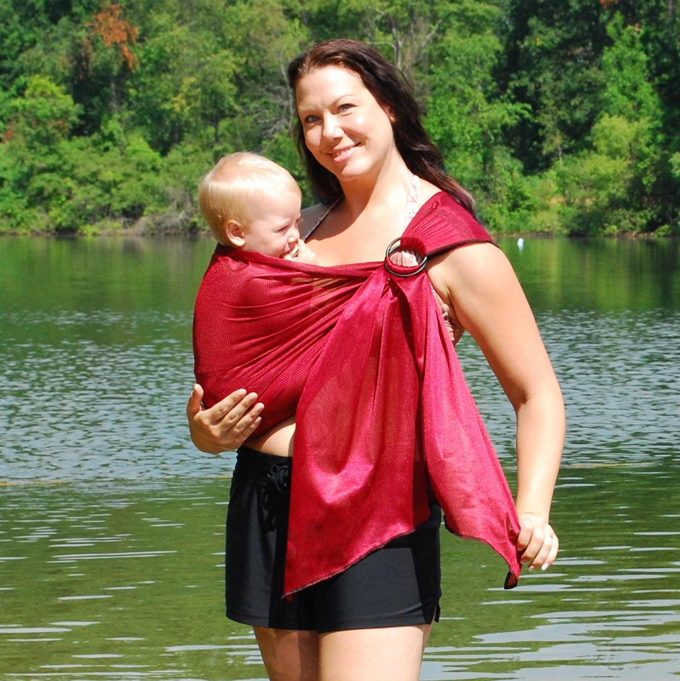 Ring Sling Baby Carrier Water Mesh Burgundy for Pools, Beach Vacation, Shower - Made to Order