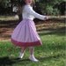 Girl's skirt, modest, blue and rose flowers on a pink background w/rose band at hem