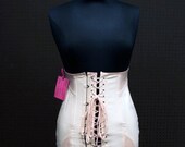 Vintage Peach Salmon Corset "Sweet Tart" Pink Lace Up Girdle