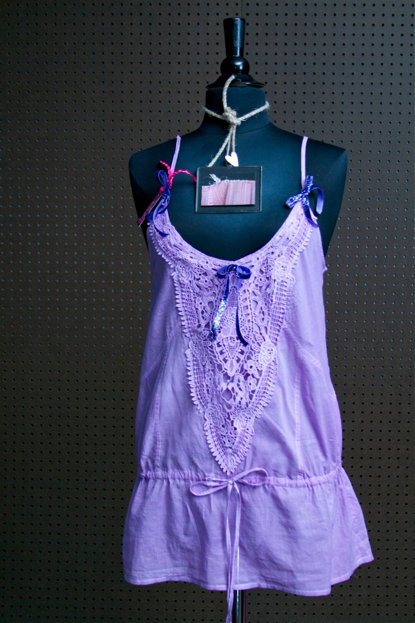 Hand Dyed Periwinkle Shapeless Sundress "Summer Love" Cotton Beach Purple Upcycled