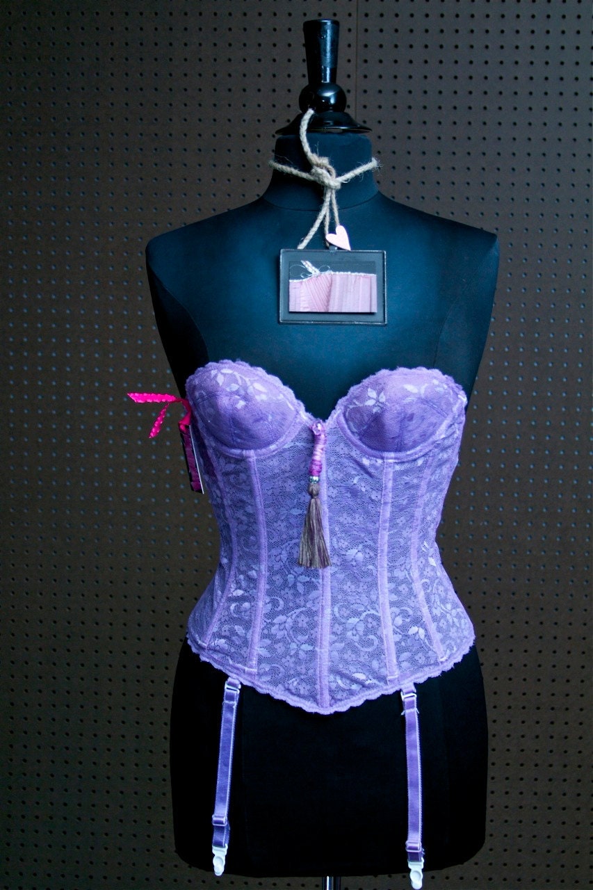 Vintage Periwinkle Lace Corset "Faded Beauty" Purple Bustier Top HandDyed A32