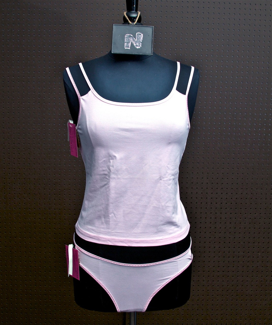 Vintage Baby PInk Basic Cotton Tank "Powder Ballet" Cami Thong Set