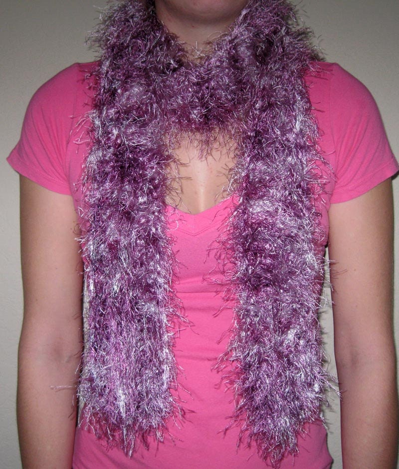 Crocheted Fuzzy Neck Scarf in Shade of Purple
