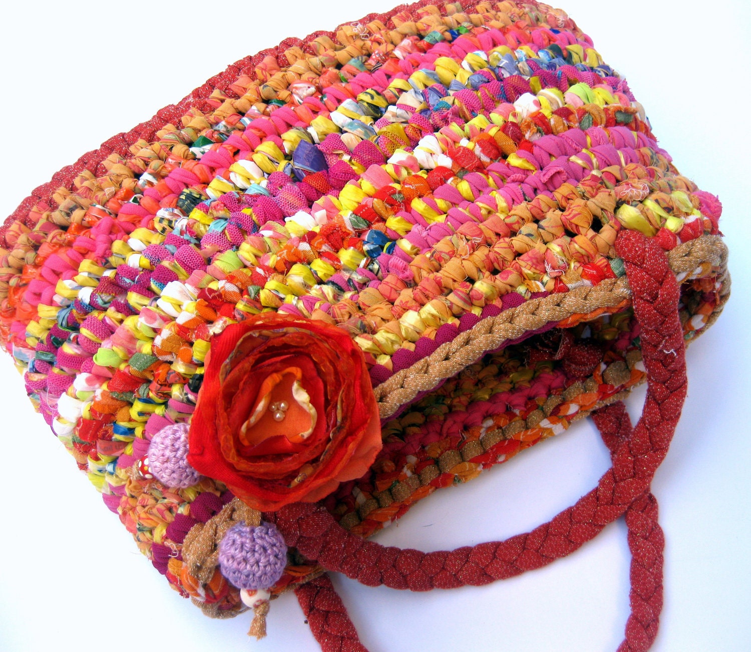 Fabric Crocheted P U R S E ... eco-friendly...OOAK