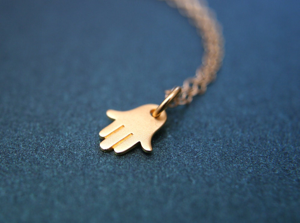 Tiny Hand of Hamsa Necklace 24kt Gold