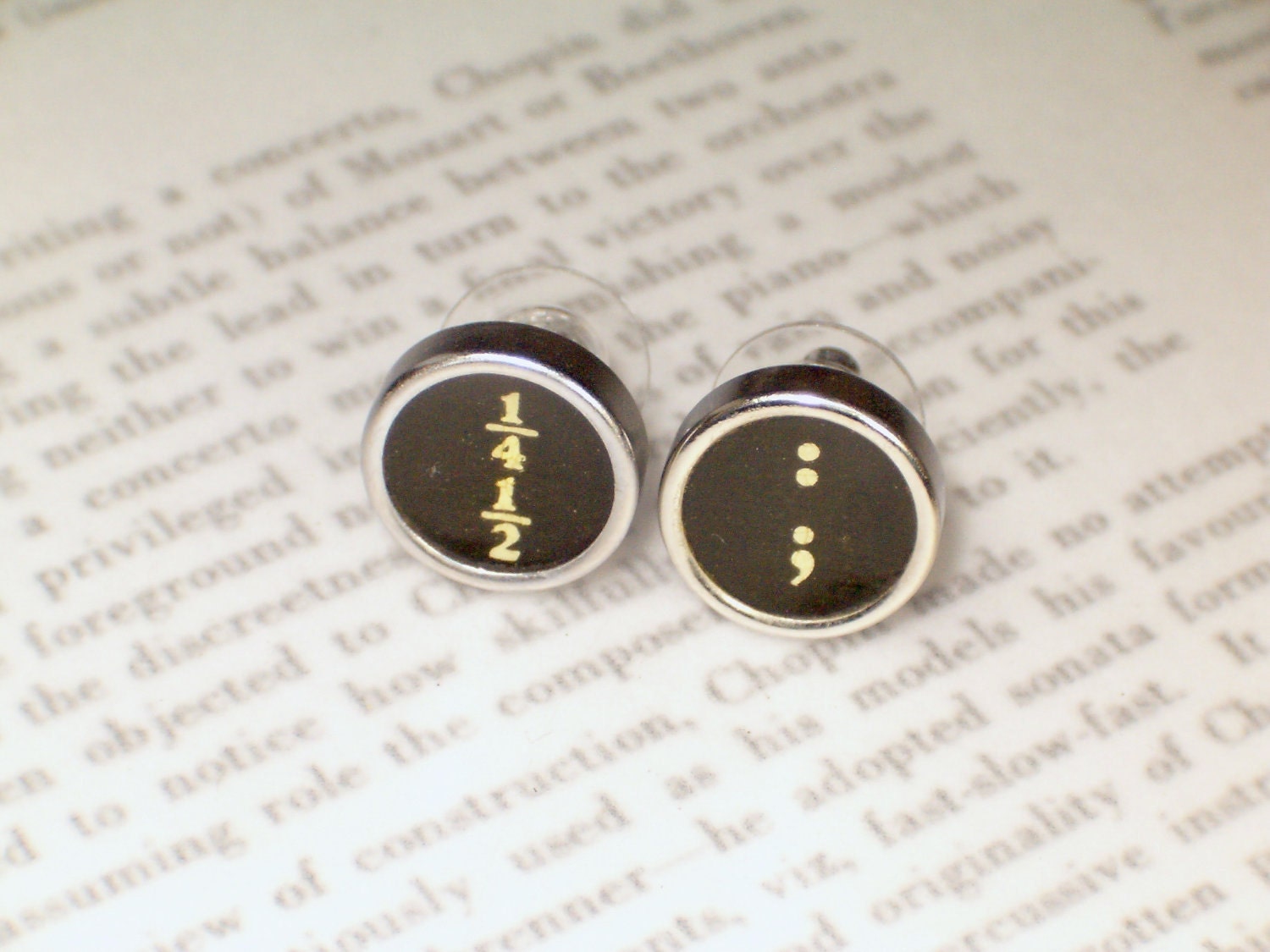 Vintage Typewriter Key Earrings - Stud  Style With Fractions and Colon Keys - Typewriter Jewelry By HauteKeys