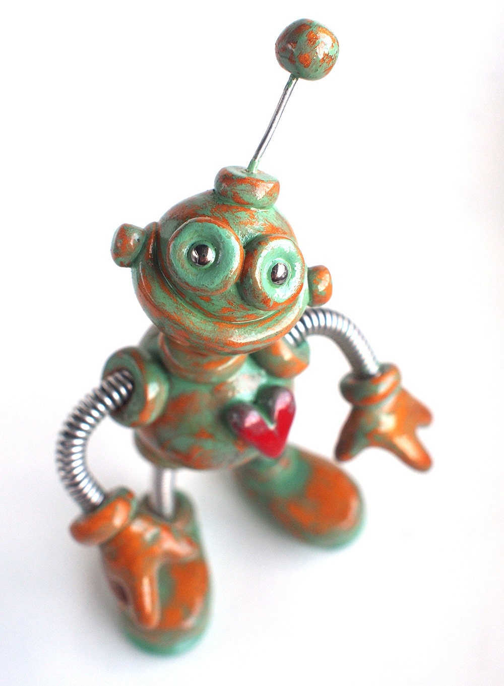 Patina Peter Garden Robot Sculpture - Will Guard Your House Plants From Evil - Clay, Wire, Paint