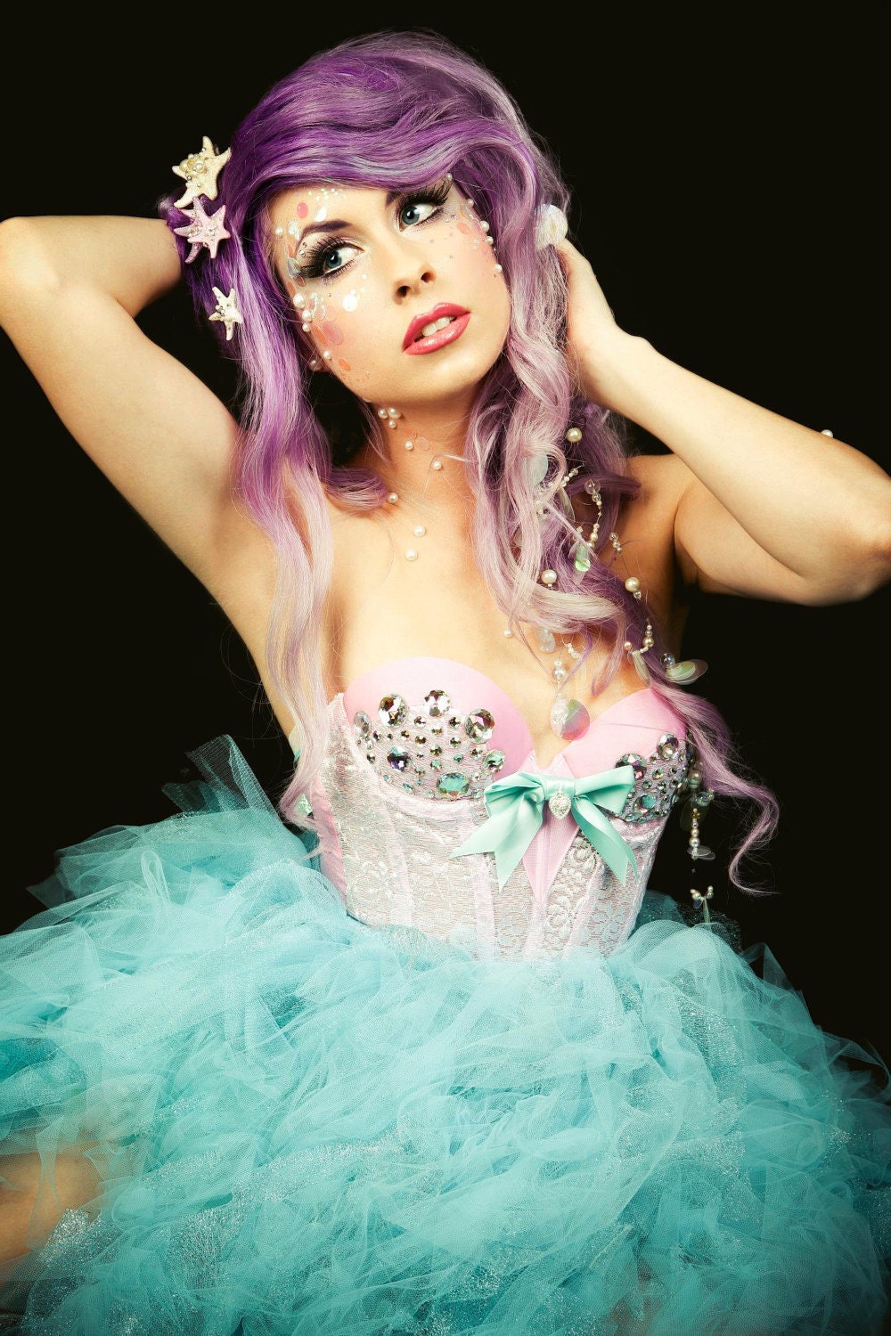 The French Sugar Lace and Satin Bustier with AB Rhinestones in Pink Made to Order