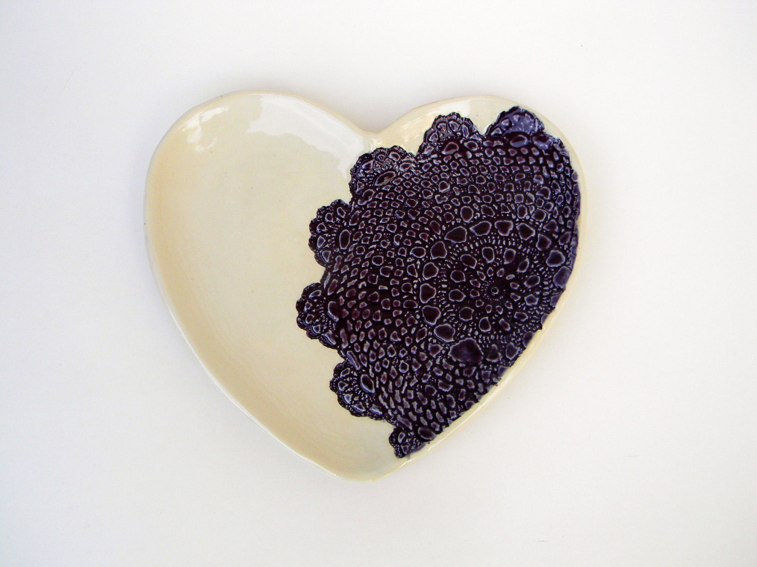 Valentine Purple Heart Plate Handmade with Lace Texture
