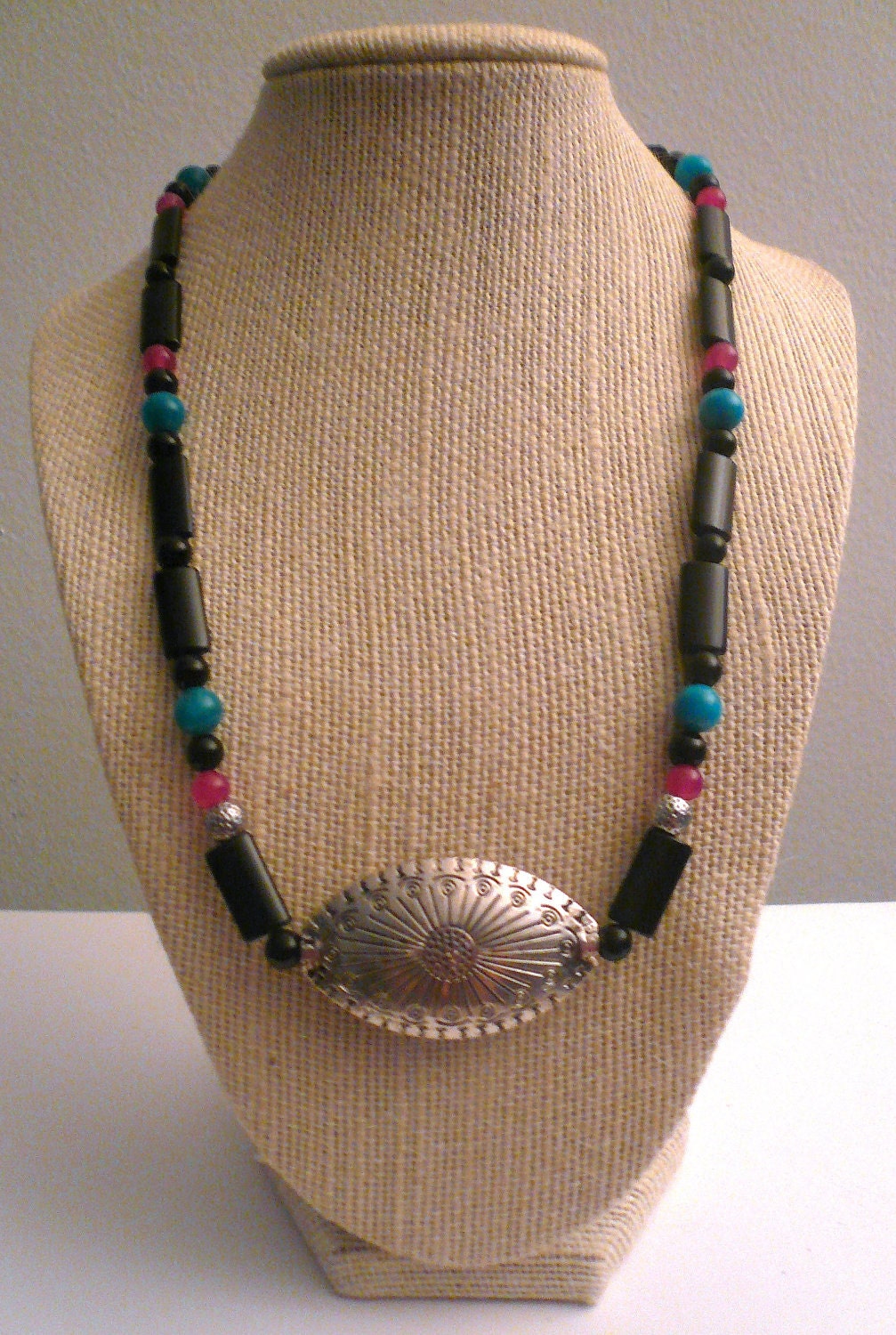 SALE PLUS EXTRA 10% off... Striking Black Onyx, Jade and Bali Silver Necklace