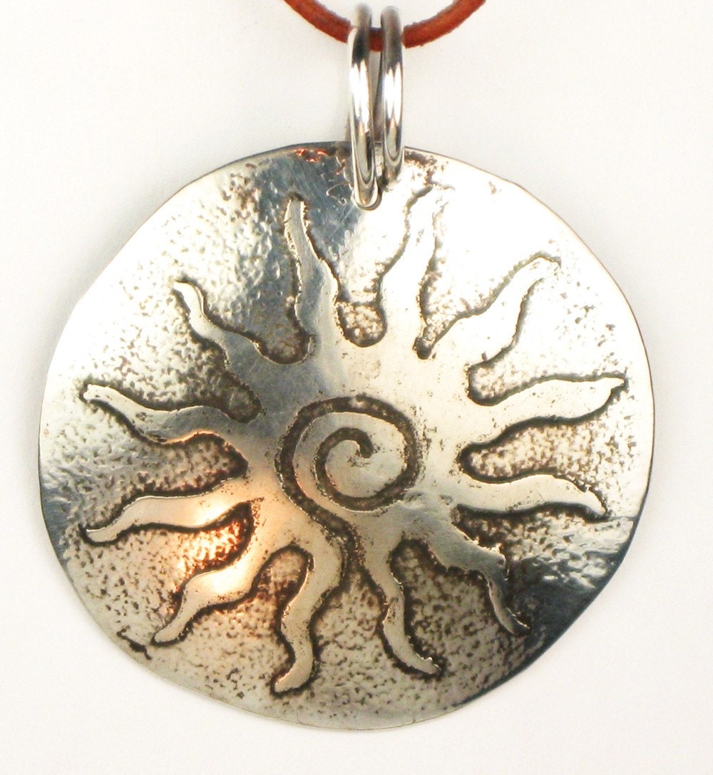 Esprit del Sol - Hand Etched Sterling Silver Sun Spirit Necklace or Key Ring Charm