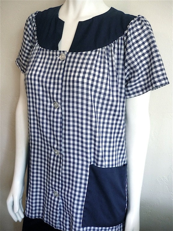 Vintage Apparel Ladies 70's Smock, Checkered, Blue, White, Short Sleeve M-XL 3424 FreshandSwanky on Etsy