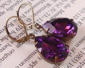 Amethyst Swarovski Crystal Pear Earrings Retro Purple Prom Bridal