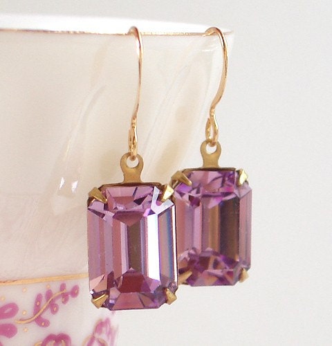 Swarovski Light Amethyst Earrings Vintage Purple Glam Retro Bridesmaids