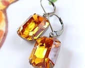 Vintage Topaz Swarovski Crystal Earrings Retro Rhinestones Golden Yellow Summer