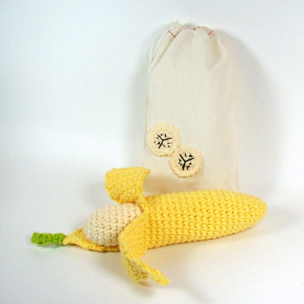 Peelable Banana, Crochet Pretend Food, Play Food, with Storage Bag, Toy Fruit