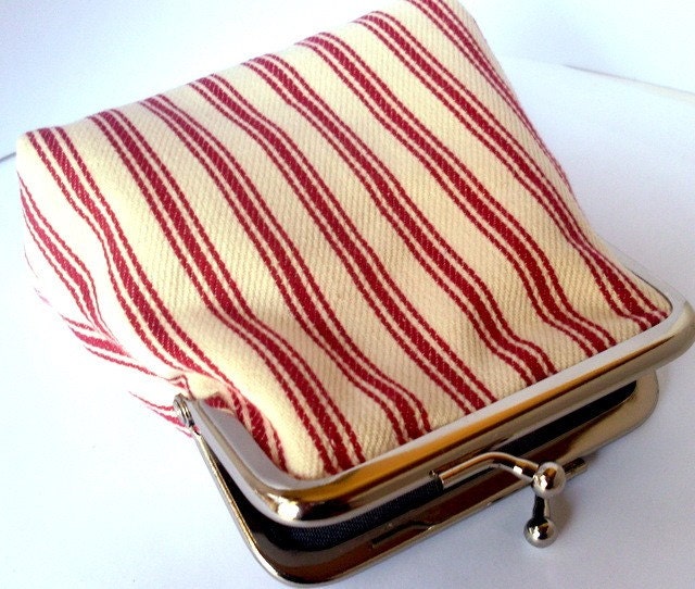 Nautical coin purse red white stripe large size