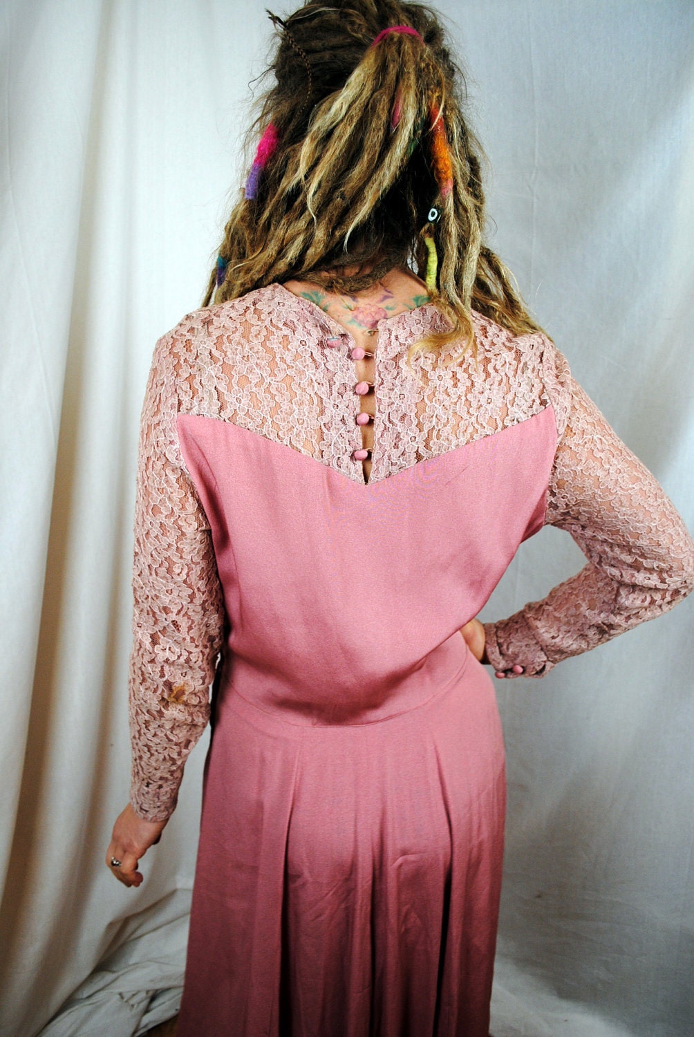 Restoration Piece - Vintage 1940s Pink Lace Gown Dress