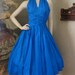 SALE was 150 50's Kay Selig blue tafetta shelf bust halter top gathered waist full skirt cupcake party prom dress XXS