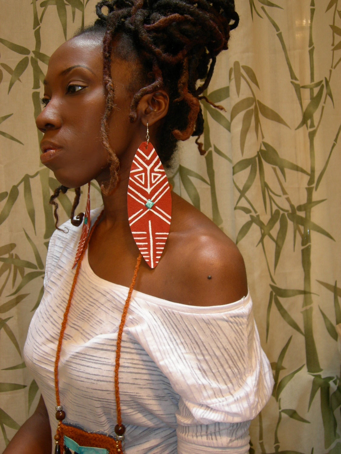 Vegan Ashanti Shield- Hand Painted tribal earrings