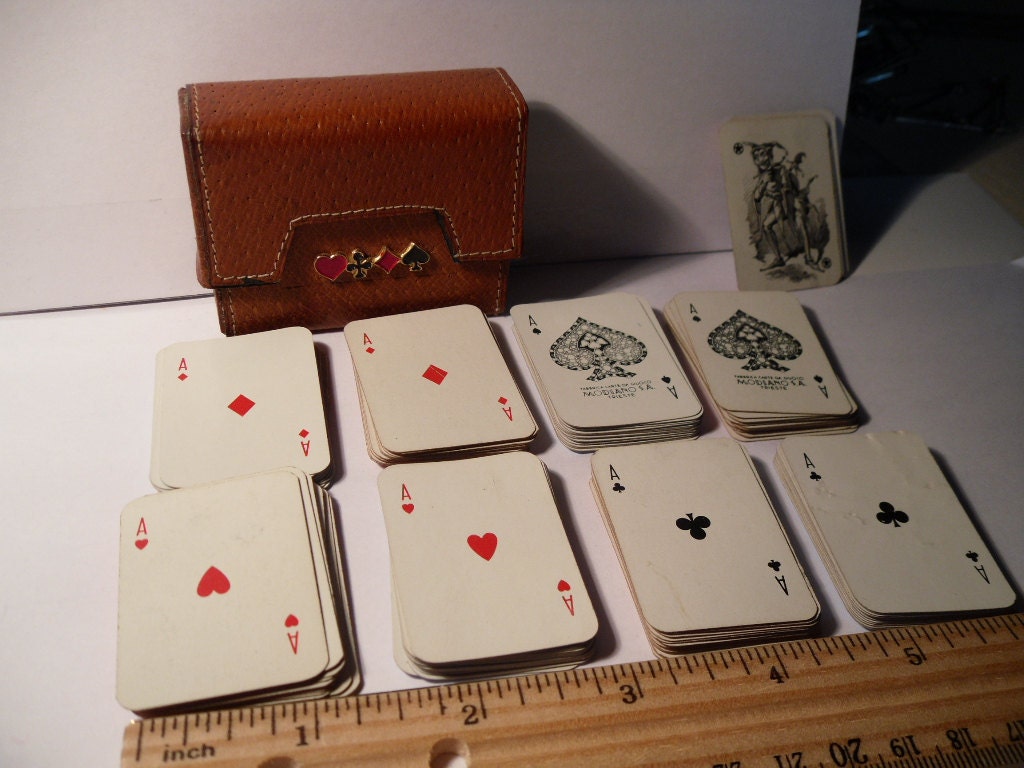 REDUCED Vintage Dunhill Travel Card Game with Italian Leather Case. Eight Tiny Decks of Cards. Upcycle.