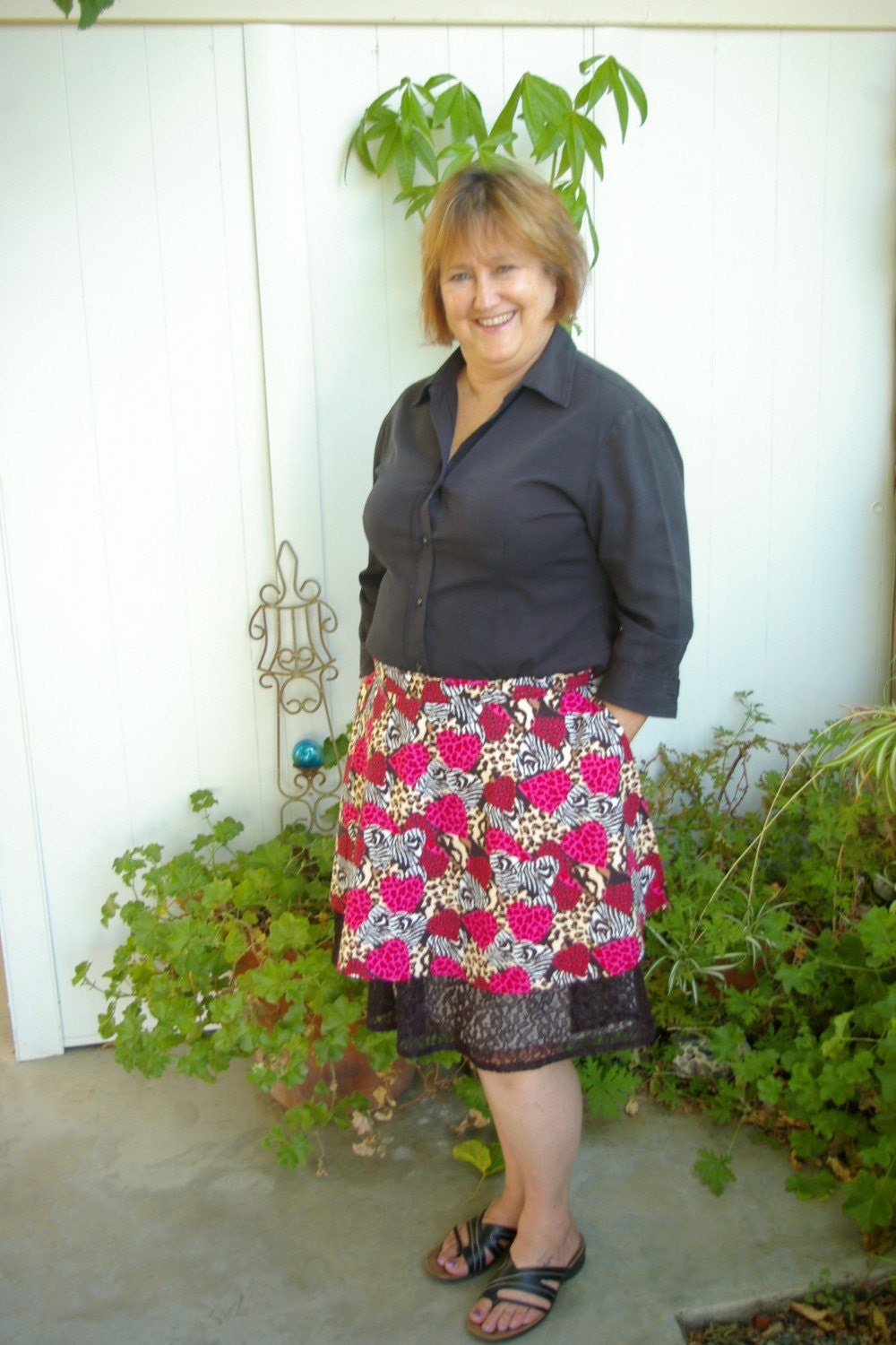 Women's Hostess Half Apron, Red Pink Hearts, Leopard, Lace, One-of-a-Kind