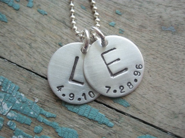 Personalized initial with date discs necklace