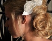 Bridal Accessories - Two Satin Flowers with Swarovski Pearl Pistol Bridal Hair Accessory - Ivory ONLY