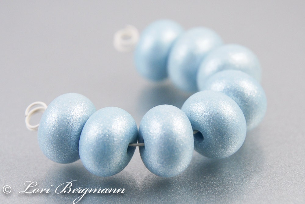 Pale Blue Shimmer Lampwork Spacer Beads, SRA Glass