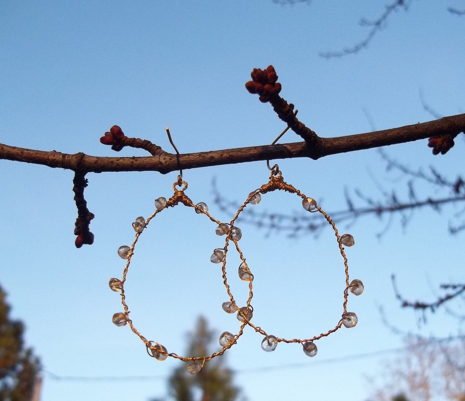 Clearance Sale - Wire Wrapped Citrine and Gold Hoop Earrings (5 dollars off)