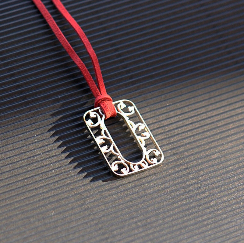 Silver square lace eyeglass pendant w/ suede long cord