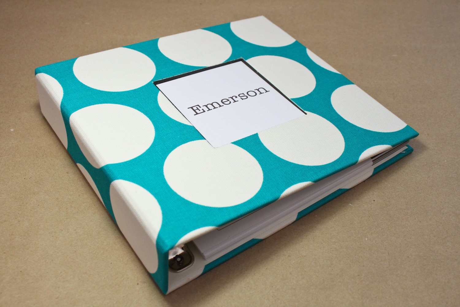 PRE-ORDER...Baby Book -  Teal and White Polka Dots (78 designed journaling pages & personalization included with every album)