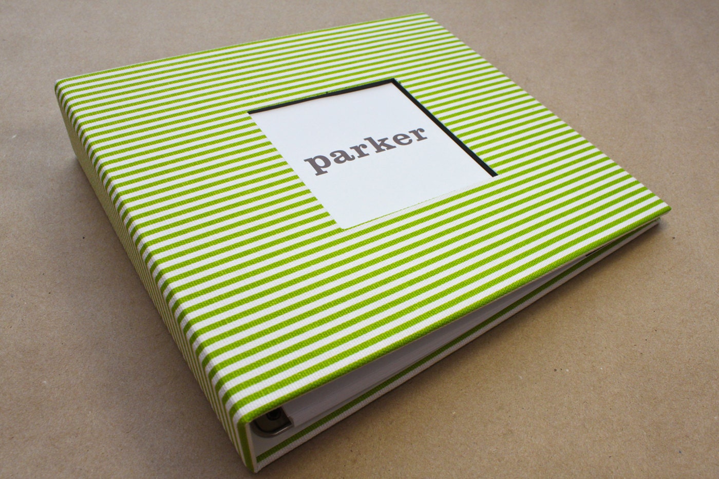 Baby Book - Green and White Stripes (80 designed journaling pages & personalization included with every album)