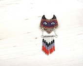 Fox Totem - Hand painted Assembled Chevron Seed Bead Brooch Pin