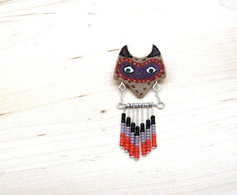 Fox Totem - Hand painted Assembled Chevron Seed Bead Brooch Pin