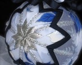 Sparkling Blue Poinsettia Quilted Star Ornament
